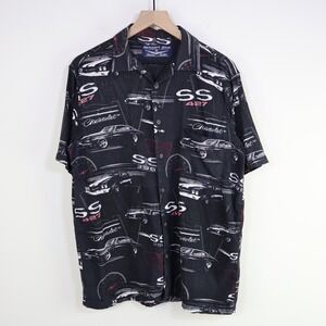 Newport Blue Chevrolet SS Muscle Car Hawaiian Shirt Size M Black Cotton Rayon